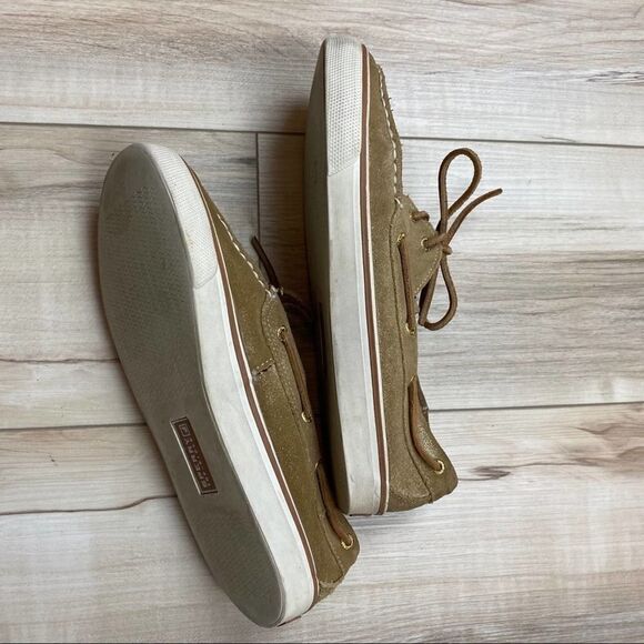 Sperry Top Slider Boat Tan Gold Metallic 9.5 - Picture 4 of 6